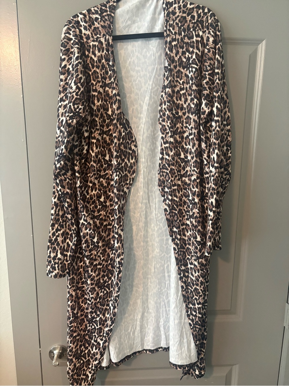 Leopard Print Open Front Duster Cardigan - Brown